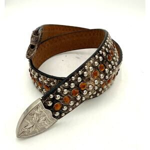 DDD 3D Calf Hair Bling Studded Amber Rhinestone Western Belt Size 34
